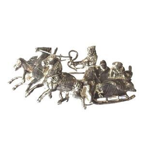 Antique Brooch Imperial Troika Antique 84 Silver Jewelry 1800s 3horses Sleigh